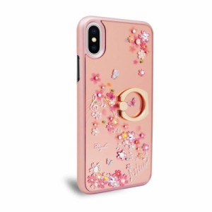 【apbs スワロフスキー認可正規品】iPhone Xs Max 6.5インチ ケース ホールドリング リングステント 落下防止リング付き ミラーケース キ