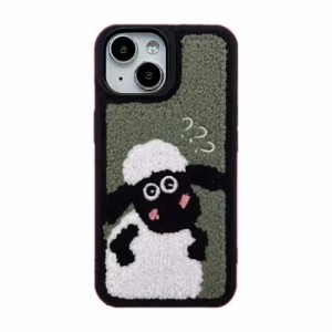iphone13 ケース 韓国 刺繍 可愛い 小さな羊 スマホケース あいふぉん13 ケース スマホカバー 綿布 フランネル 秋と冬 個性 アイフォン13
