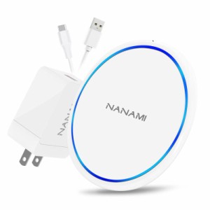 NANAMI ワイヤレス充電器 (QC3.0 急速充電器付き) USB Type-C入力ポート 置くだけ充電器 セット (Qi/PSE認証済み) 7.5W/10W/15W 急速充電