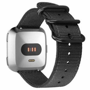 For Fitbit Versa バンド, Fintie 編みナイロン 時計バンド 交換ベルト フィットビット Fitbit Versa スポーツストラップ (1 ブラック)