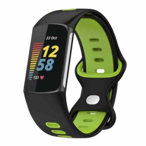 CHULN バンド For Fitbit charge 5 調整可能な交換用リストバンド に適 Fitbit charge 5 シリコンリストベルト (ブラック緑)