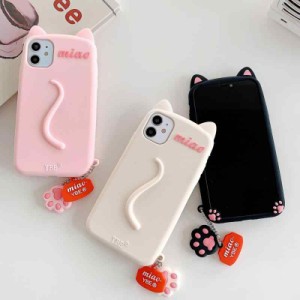 【LuceTerra】iPhone 猫 cat ネコ ねこ 肉球キーホルダー付き シリコンケース 猫耳 (iPhone13, pink（ピンク）)