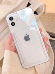 iPhoneケース ポケット付き 背面収納 カード収納 韓国 シンプル 透明 クリア iphoneカバー 携帯ケース 携帯カバー スマホケース スマホカ