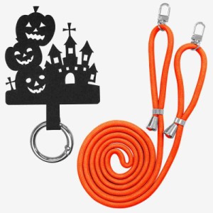 スマホショルダー ストラップ止めパーツ+ストラップ ハロウィン (ハロウィンB, オレンジ)