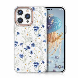 FL-MILPROX iPhone 14 Pro 花柄 かわいい クリア おしゃれ 耐衝撃 ソフト 保護 軽量 耐久性 女性人気 (ブルーフラワー)