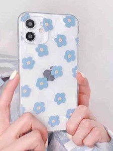 iPhoneケース 花 フラワー 花柄 くすみブルー 韓国 iPhoneカバー 携帯ケース 携帯カバー スマホ かわいい 女子 人気 iPhone7 iPhone8 iPh