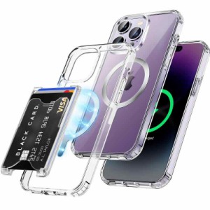 Rockaway iPhone 14 Pro Max 用 ケース 磁気カードホルダー[ 3枚入り ] 収納付き MagSafe対応 磁気充電 透明 黄変防止耐衝撃 薄型 ウォレ