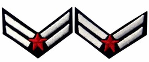 空軍 パイロット シェブロン 階級章 刺繍入りアイロン貼り付け/縫い付けワッペン (赤と白)