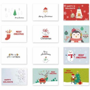 MinniLove 可愛いクリスマスカード グリーティングカード 1セット12種類入り (白い封筒付き) 15×10cm ビジネス又は個人用の完璧なチョイ