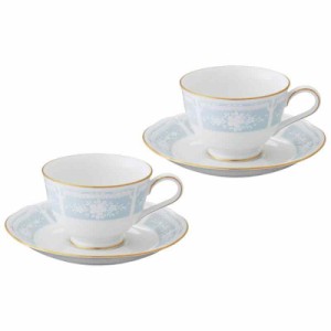 Noritake ノリタケ カップ & ソーサー ( ペアセット ) ( コーヒー ティー 兼用) 220cc レースウッドゴールド 2客 ブルー ファインポーセ