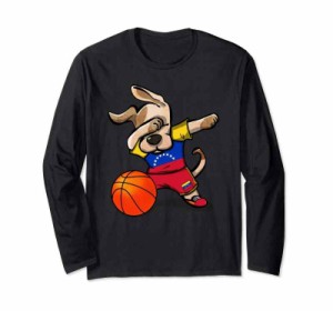 Funny Dabbing Dog Basketball かわいい犬ベネズエラバスケットボールベネズエラの国旗スポーツ 長袖Tシャツ