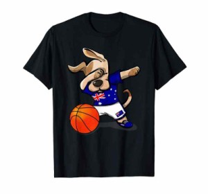 Funny Dabbing Dog Basketball かわいい犬オーストラリアバスケットボールオーストラリアの国旗 Tシャツ