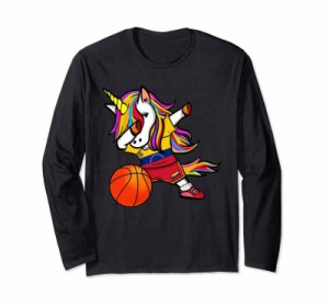 Dabbing Unicorn Basketball かわいいダビングユニコーンベネズエラバスケットボールベネズエラ国旗 長袖Tシャツ