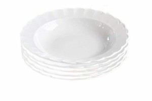 5枚セット【白い食器】花のフォルム われにくい強化磁器 TIARA ティアラピュアホワイト フリル パスタ スープ カレー 皿 23ｃｍ