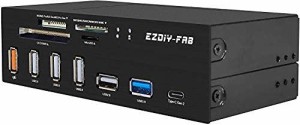 EZDIY-FAB 5.25インチベイPCフロントパネル内蔵型カードリーダー、USB 3.1 Gen2 Type-Cポート、USB 3.0コンピューター用M2 SD MS XD CF T