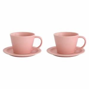 SAKUZAN コーヒーカップ＆ソーサー 同色２客セット 美濃焼 日本製 作山窯 (ピンク)