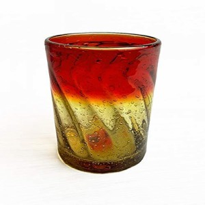 冷茶グラス コップ カップ 琉球ガラス グラス 美ら海ロックグラス (レッド×イエロー)