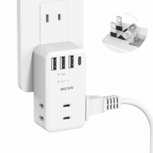 Mscien コンセント タップ usb 電源タップ USB 雷ガード コンセント 3個AC口3個USB-A 1個Type-Cポート たこあしコンセント 直挿し 分岐 