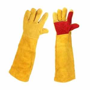 [o-waki] セーフティ手袋 ペットグローブ 厚手 牛革 ロング 腕保護 通気性 犬/猫 爬虫類 鳥類 DIY (ブラウン)