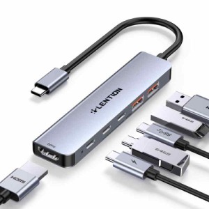 LENTION USB C ハブ 2*USB 3.2+2*USB 3.2(タイプc) 4K 60Hz 10Gbps HDMI 100W PD給電 6-in-1 USB Type-C 変換アダプタ スリム 電源 Mac C