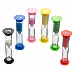 サムコス 砂タイマー プラスチック砂時計タイマー 30秒/1分/2分/3分/5分/10分 6色セット カラフルな砂時計時計