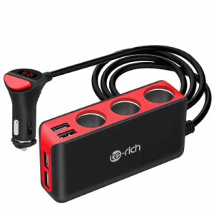 Te-Rich シガーソケット 4usb 3連 車載充電器 ソケット 120W 最大6.8A/5V 急速充電 12V/24V車対応 LED付 オート電圧測定 スマート識別 12