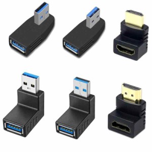 YFFSFDC USB 3.0 アダプタ 4個セット＆HDMI アダプタ 2個セット USB 3.0 直角 90度 L字型 方向変換アダプター オス×メス 高速 5Gbps 4タ