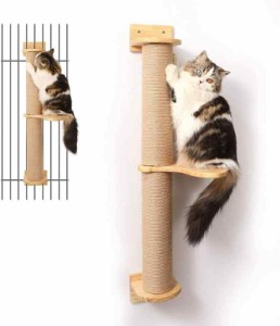 FUKUMARU Cat Activity Tree with Scratching Posts, Wall Mounted Jute Scratcher Pine Hammock (猫 アクティビティ ツリ)