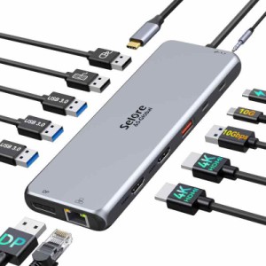 USB C ドッキングステーション type-c usb ハブ【14-in-1 3画面モード 2 HDMI＋VGA 】トリプルディスプレイ対応 (13in1 2つHDMI＋DP)