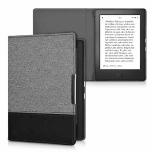 kwmobile 対応: Kobo Aura H2O Edition 1 ケース - キャンバス 電子書籍カバー - オートスリープ reader 保護ケース (ダークグレー / 黒