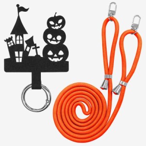 [けーたい自慢] スマホショルダー ストラップ止めパーツ+ストラップ ハロウィン (ハロウィンB, オレンジ)