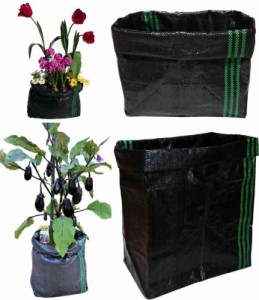 メッシュ栽培袋UV黒PE 10枚 花・野菜のコンテナ 根の環境を助長した通気性・通水性・ 高さ自在調整