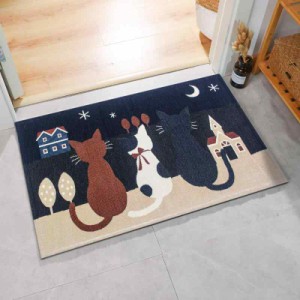 玄関マット ねこ柄 げんかんまっと 50x80cm 薄型 ドアマット 泥落としマット 玄関マット 屋内・室内 洗面所マット おしゃれ ドアマット 