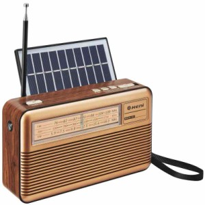ポータブルラジオ FM/AM/SW ラジオ USB/SDカード対応MP3プレーヤー 懐中電灯 電池式 USB充電/太陽光充電対応 レトロラジオ (ゴールド)