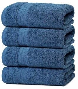 100% 綿 4枚 ホテルスタイル バスタオル セット タオル コットン 人気 安い ふわふわ の肌触り 吸水 (バスタオル, ブルー)