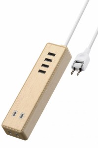 エレコム 電源タップ USBタップ 3.4A (USBポート×4 コンセント×2) 1.5m ECT-0415 (オーク)