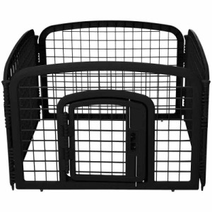 Amazonベーシック 正方形 ペットサークル ゲート付きペットフェンス プラスチックパネル4枚 89 x 89 x 61cm ブラック