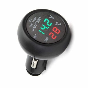 Itisyou 電圧計 車 シガーソケット 車用温度計 デジタル電圧計温度計 3in1デジタル電圧計温度計USBカーチャージャー