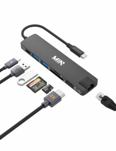 USB C ハブ 7-in-1 【4K HDMI/LAN 100Mps /PD 100W /USB 3.0 & USB 2.0 ポート/TF & SDスロット搭載】ドッキングステーション type c MIN