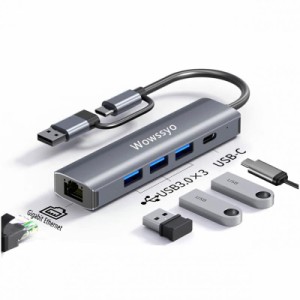 【2024高機能版】 USBハブ 5-in-1 USBタイプCハブ ドッキング変換アダプター [ 1Gbpsイーサネット/ Type-C/ 3X USB 3.0] MacBook Pro Air