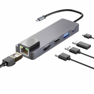 USB C ハブ, USBハブ マルチポート C アダプター 6in1 USB ハブ 4K@30 Type c HDMI出力+SD/TF+USB 3.0+USB 2.0 データ転送ポート + 高速P