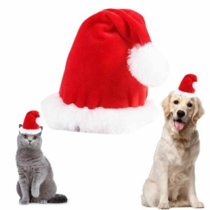 クリスマス ペット服 コスチューム 可愛い 猫 犬 帽子 ポンポン付き 被り物 ペット サンタ 帽子 コスプレ  パーティー 写真撮影 (L)