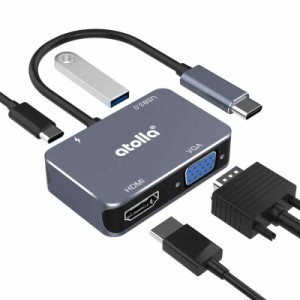 USB C ハブ,atolla USB Type C HDMI 変換アダプター 「4K@30Hz HDMI+1080P VGA+USB3.0 5Gbps+60W出力 TYPE-C Power Delivery」USB-C to H