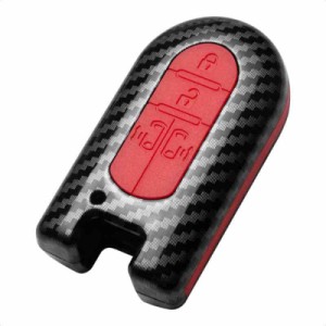 TANGSEN スマート キーケース ダイハツ 適用ABS+ゴム (4ボタン, 赤ゴム+炭素繊維パターンABS黒)