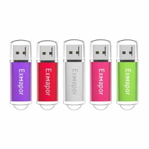 USBメモリ キャップ式 Exmapor USBフラッシュドライブ 混合色 (64GB, 紫、赤、銀、ピンク、緑)