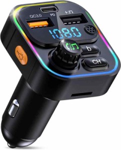 FMトランスミッター 5.0 車載充電器 FM transmitter 音楽再生 ーチャージャー ハンズフリー通話 電圧測定 microSDカード USBメモリ対応 1