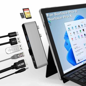 Surface Pro 9 USB ハブ 4K HDMI、USB-C Thunderbolt 4 (8K@30Hz ディスプレイ+40Gデータ+100W充電)、100M LAN、2xUSB3.0、SD TFカードス