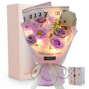 光る LED ライト 付き ソープフラワー 花束 バラ 造花 可愛いくま 誕生日 母の日 父の日 母のひプレゼント お祝い 女性 退職祝い 結婚祝