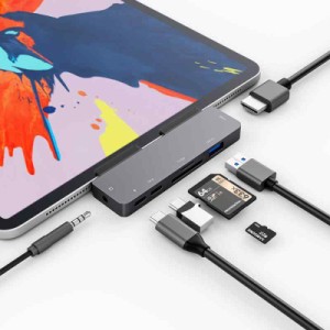 3XI iPad Pro 2020 2018 USB C ハブ 7in1 iPad Air 4 ハブ 4K HDMI 出力 60W PD充電 USB3.0 ハブ SD/TFカードリーダー 3.5mm ヘッドホン