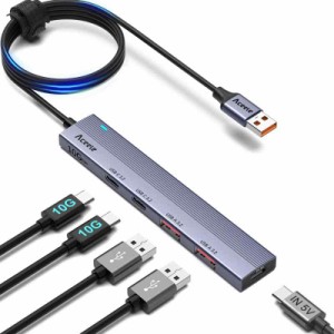 Aceele USB ハブ 4 USB ポート USB 3.0 ウルトラスリム ハブ 60cm 延長ケーブル 在宅勤務 (2 USB-A+2 USB-C（120cm）)